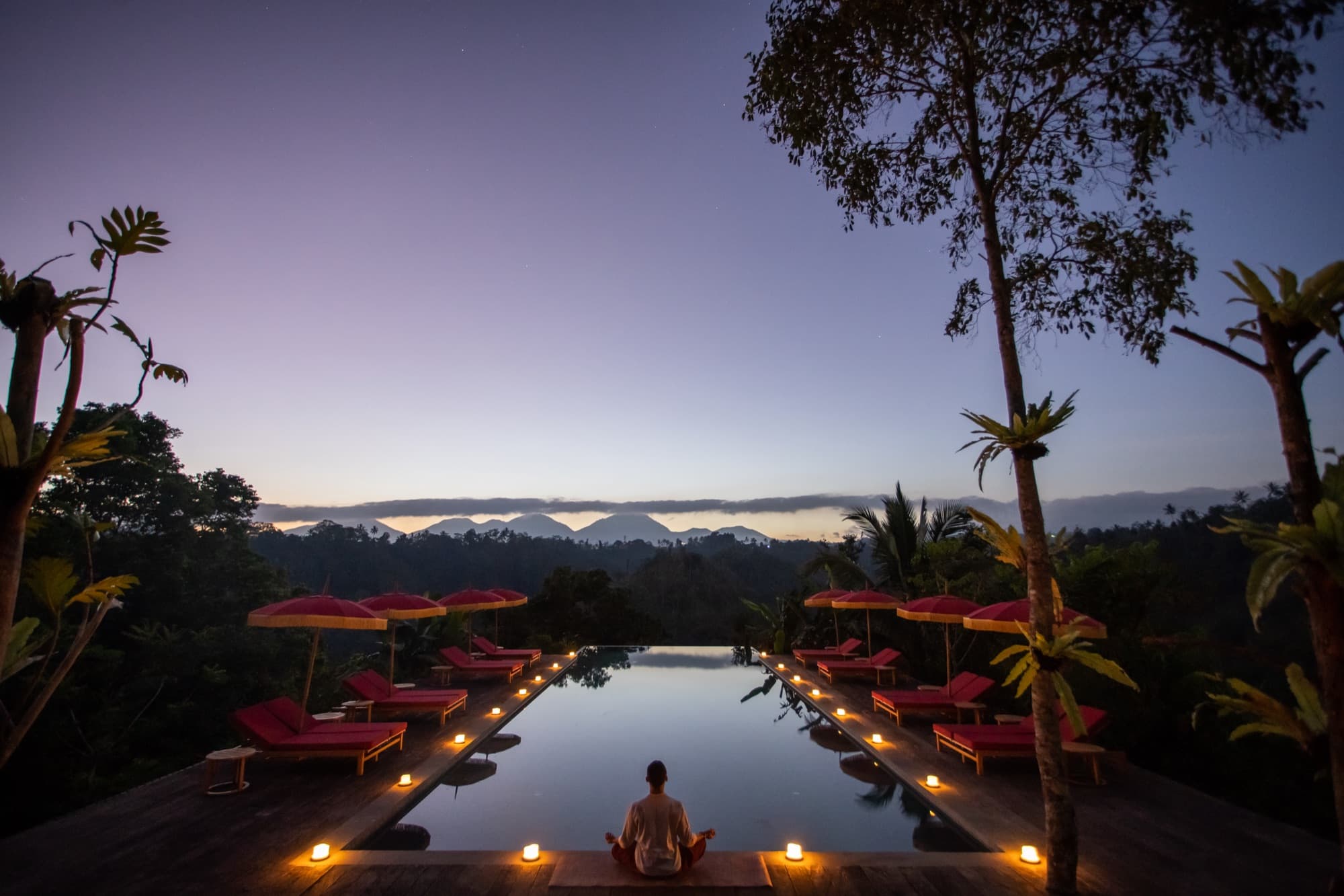 Meditation pool surrounded by tropical forest at Buahan Bali